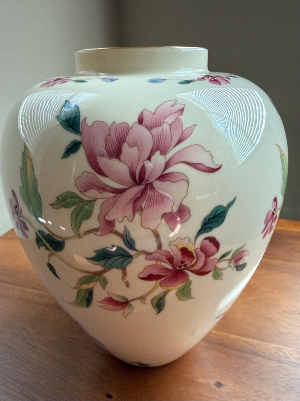 Lenox Barrington Collection 9.5" Floral Porcelain Vase in Cream, Pink and Green - Picture 6 of 13